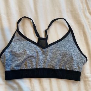 Pink beans gray lightweight sports bra